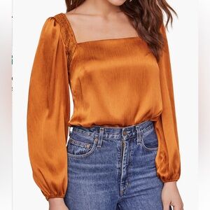 ASTR the Label Alia Plissé Satin
Bodysuit, Bronze